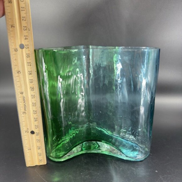 Southern Living Green Clear and Blue Art Glass Vase Abstract Shape Glass Vase - Picture 5 of 16